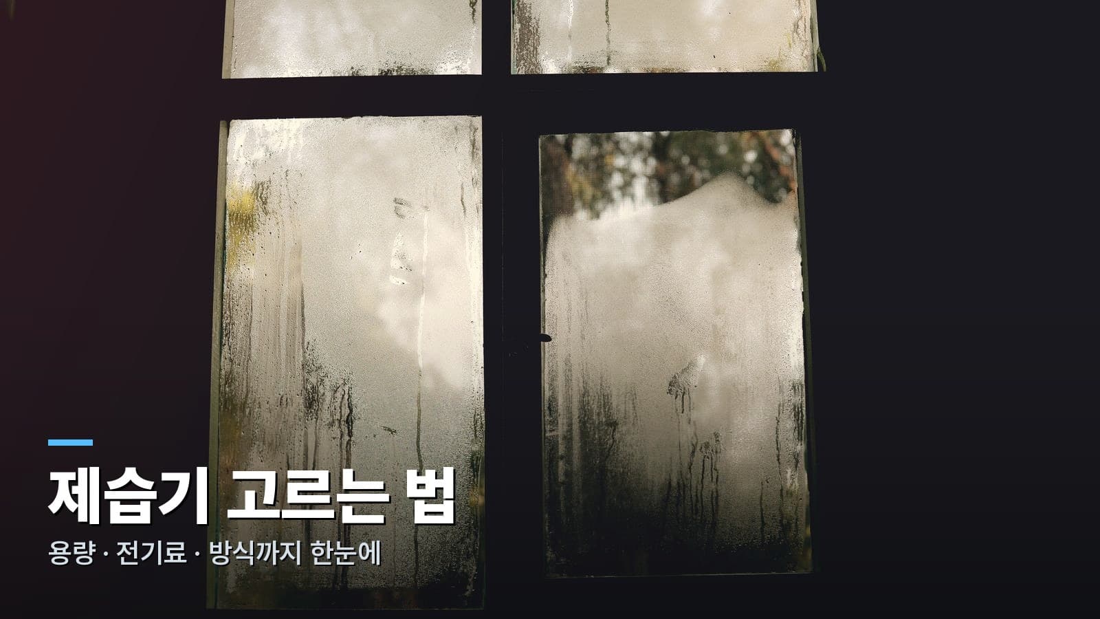 물방울과 김이 서린 창문 유리